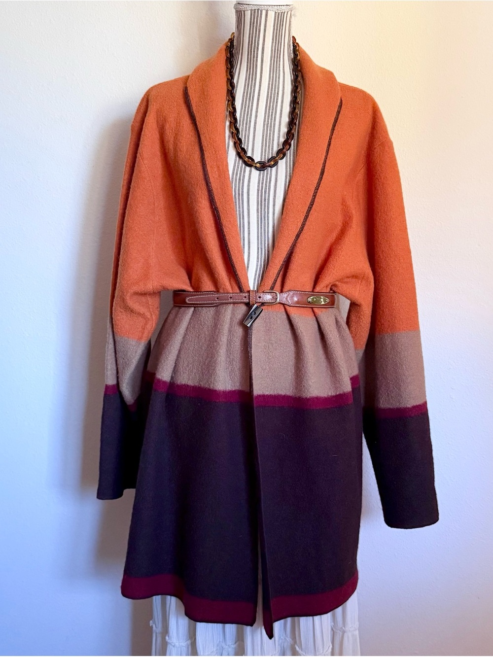 Vintage Bob Mackie Studio Wool Colorblock Cardigan Coat